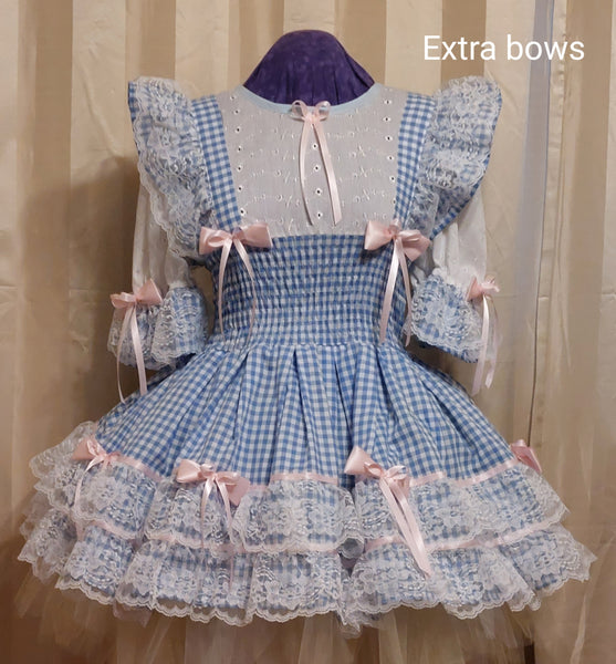 Schoolgirl Gingham Dress with Bows, Sissy, Lolita
