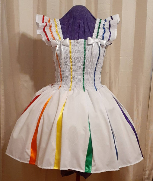 Sundress - Pride dress, White cotton with 6 LGBTQ ribbon colours, Sissy, Lolita