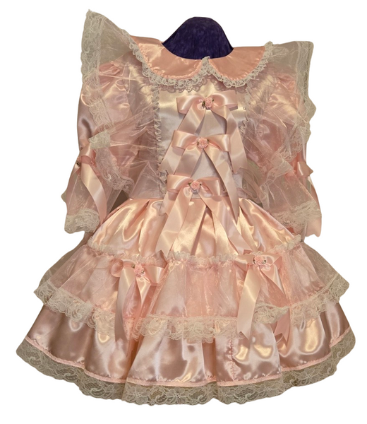 Cherubic Satin & Organza Dress, pink, with Peter Pan collar, Lolita, Sissy, Cross Dresser, Costume, Rave, Cosplay, Custom Made