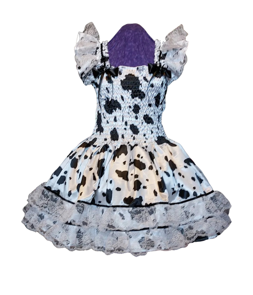 Sundress - Cow Print Satin, Sissy Dress, Lolita, Adult Baby Cross Dresser, Custom Made, for Party, Celebration