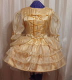 Enchanted Satin Organza, Gold Dress, Sissy, Lolita, Adult Baby, Cross Dresser, Custom Made, Costume, Bows, Ruffles