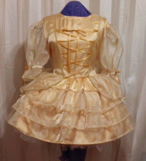 Enchanted Satin Organza, Gold Dress, Sissy, Lolita, Adult Baby, Cross Dresser, Custom Made, Costume, Bows, Ruffles