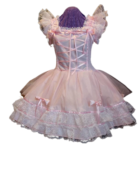 Sundress - Happy dress with Cotton fabric, tulle overskirt, lace, bows, Lolita, Sissy, Costume, Rave, Cosplay