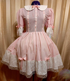 Innocent Gingham Dress with eyelet lace, Peter Pan collar, Sissy, Lolita, Costume, Rave, Cosplay