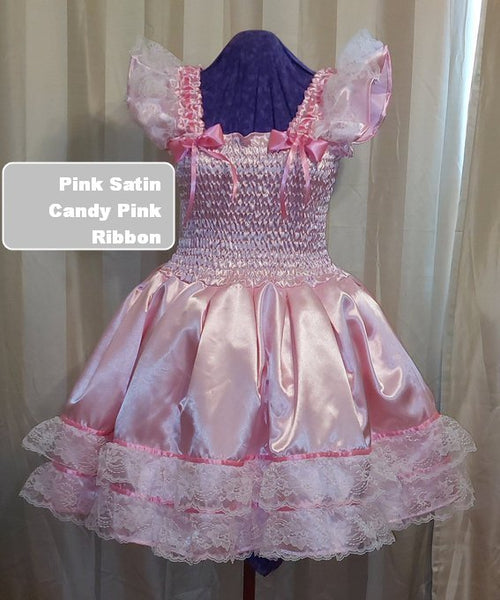 Sundress - Satin Dress, Lace, Ribbon, Sissy, Lolita